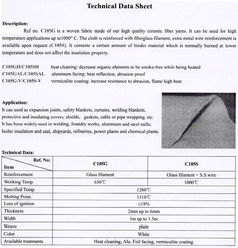 Ceramic fabric without wire